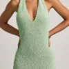 Mirri bouclé halterneck-maxikjole i mint