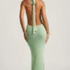 Mirri bouclé halterneck-maxikjole i mint