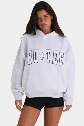 Myk bomullsjersey-hoodie i oversize i grå melert