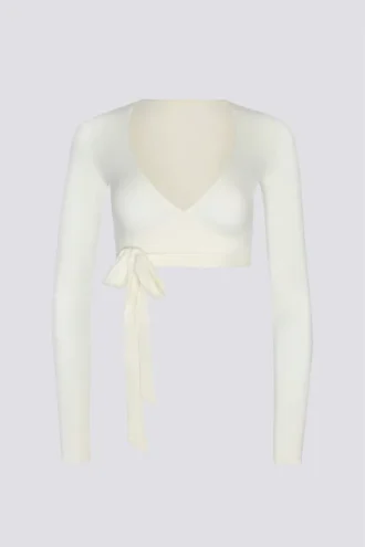 Myk jersey-crop-top med krysset snitt i hvitt