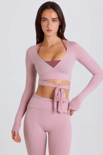 Myk jersey-wrap-crop-top i mauve