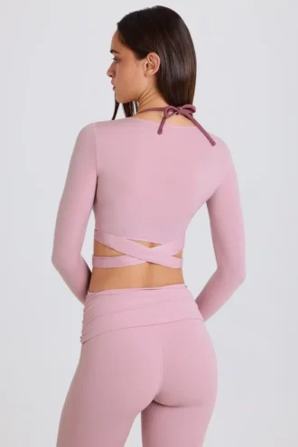 Myk jersey-wrap-crop-top i mauve