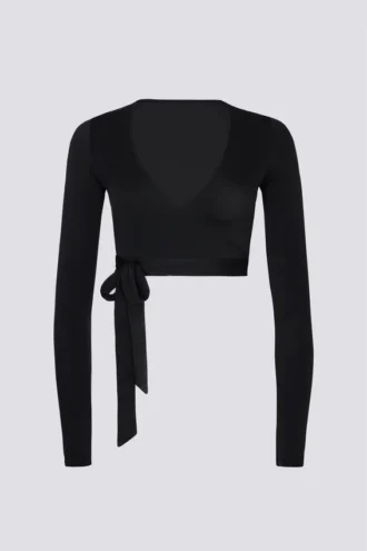 Myk jersey-wrap-crop-top i svart