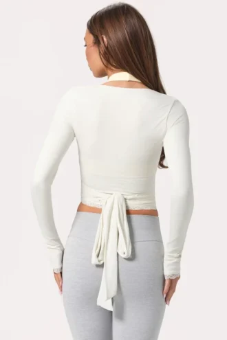 Myk jersey-wrap-top i melkehvit
