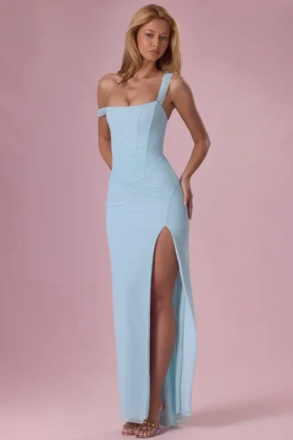 Naelle Mesh Draped Corset Gown i lys aqua