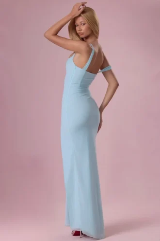 Naelle Mesh Draped Corset Gown i lys aqua