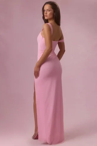 Naelle Mesh Draped Corset Gown i sukkerspinnrosa