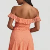 Nahida off-shoulder A-linje minikjole i blonder i fersken