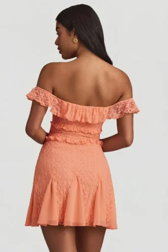 Nahida off-shoulder A-linje minikjole i blonder i fersken