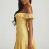 Nahida Off-Shoulder Lace A-Line Minikjole i pastellgult