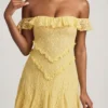 Nahida Off-Shoulder Lace A-Line Minikjole i pastellgult
