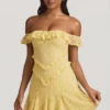 Nahida Off-Shoulder Lace A-Line Minikjole i pastellgult