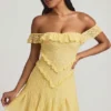 Nahida Off-Shoulder Lace A-Line Minikjole i pastellgult