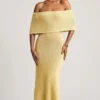 Naia Bouclé off-shoulder maxikjole i gult