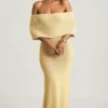 Naia Bouclé off-shoulder maxikjole i gult