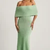 Naia Bouclé off-shoulder maxikjole i mint