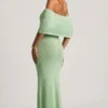 Naia Bouclé off-shoulder maxikjole i mint