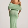 Naia Bouclé off-shoulder maxikjole i mint