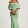 Naia Bouclé off-shoulder maxikjole i mint