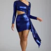 Nasira Cut Out Metallic Jersey minikjole i elektrisk blå