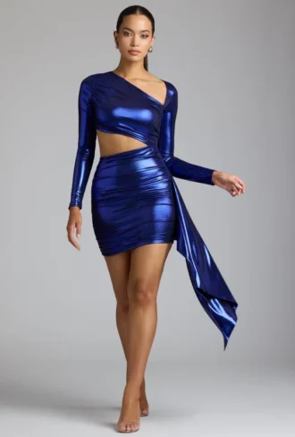 Nasira Cut Out Metallic Jersey minikjole i elektrisk blå