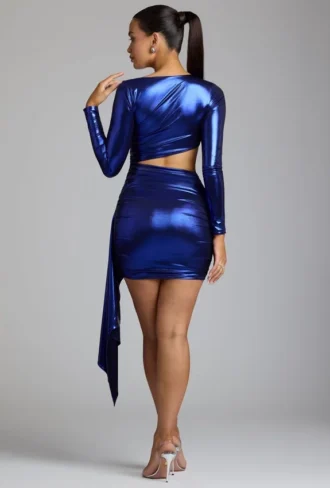Nasira Cut Out Metallic Jersey minikjole i elektrisk blå