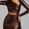 Nasira Cut Out Metallic Jersey Minikjole i kobberbronse