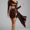 Nasira Cut Out Metallic Jersey Minikjole i kobberbronse