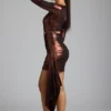 Nasira Cut Out Metallic Jersey Minikjole i kobberbronse