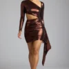 Nasira Cut Out Metallic Jersey Minikjole i kobberbronse