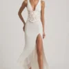 Nathalia Embellished Plunge Ruffled Corset Maxikjoler i elfenben