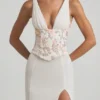 Nathalia Embellished Plunge Ruffled Corset Maxikjoler i elfenben
