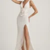 Nathalia Embellished Plunge Ruffled Corset Maxikjoler i elfenben