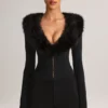 Nesta korsett-playsuit med fuskepelskant i svart