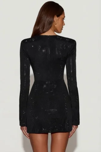 Nevina pyntet asymmetrisk bodycon-minikjole i svart