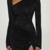 Nevina pyntet asymmetrisk bodycon-minikjole i svart
