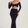 Nixie Velvet mid-rise maxi-skjørt i jet black