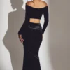 Nixie Velvet mid-rise maxi-skjørt i jet black