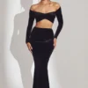 Nixie Velvet mid-rise maxi-skjørt i jet black