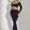 Nixie Velvet mid-rise maxi-skjørt i jet black