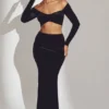 Nixie Velvet mid-rise maxi-skjørt i jet black