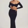 Nixie Velvet mid-rise maxi-skjørt i jet black