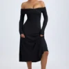 Noelle Modal Off-Shoulder Ruched Midaxi-kjole i svart