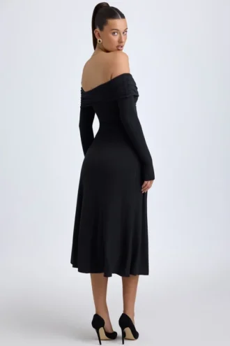 Noelle Modal Off-Shoulder Ruched Midaxi-kjole i svart
