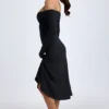 Noelle Modal Off-Shoulder Ruched Midaxi-kjole i svart