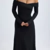 Noelle Modal Off-Shoulder Ruched Midaxi-kjole i svart