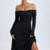 Noelle Modal Off-Shoulder Ruched Midaxi-kjole i svart