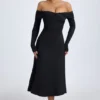 Noelle Modal Off-Shoulder Ruched Midaxi-kjole i svart