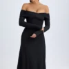 Noelle Modal Off-Shoulder Ruched Midaxi-kjole i svart