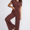 Nour Tall Mid Rise Wide Leg Trouser i Chocolate